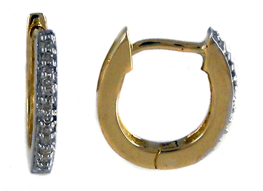 18k YG Diamond Oval Huggie Earrings 9x7.5mm Diameter. Grain set with 24D=0.08ct 2.3mm Wide