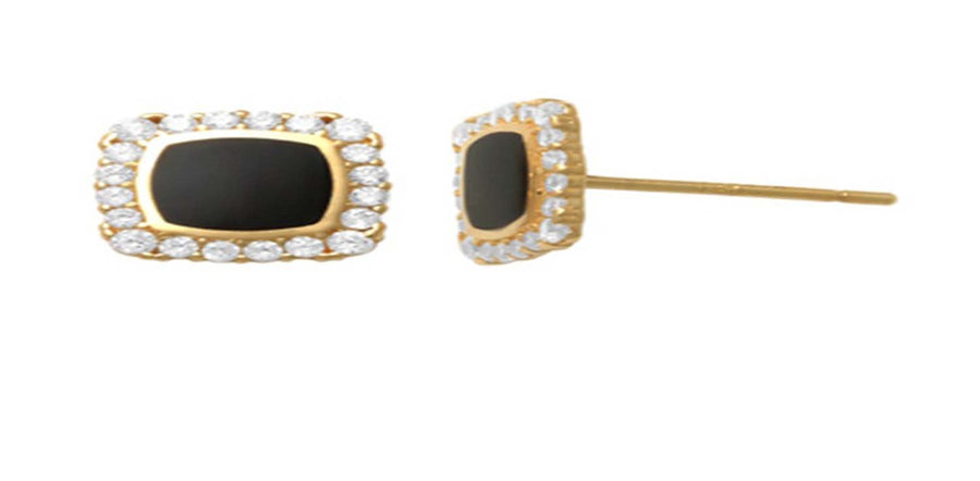 9k YG CZ and Epoxy Square Stud Earrings 7.5mm