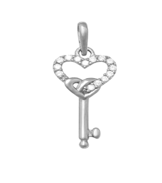 9k WG CZ 21st Key Pendant 15x8mm