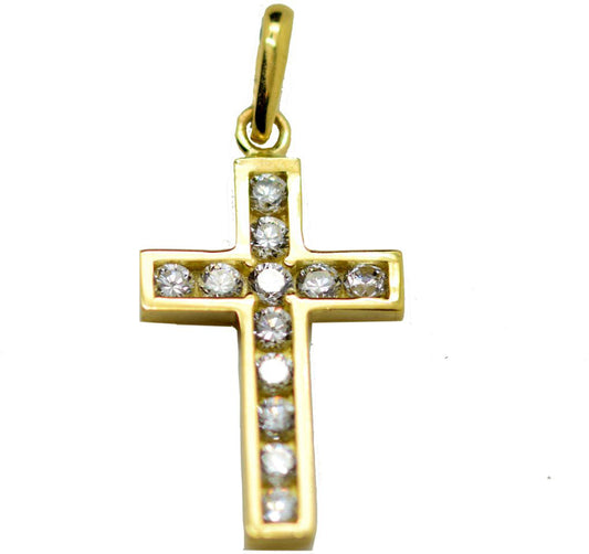 YG Solid CZ Channel Set Cross Pendant 15x11mm