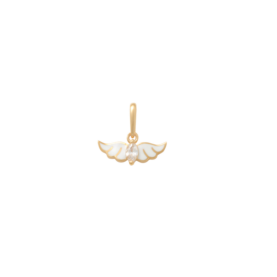 9k YG CZ White Epoxy Wing Pendant.  6mm x 11.5mm