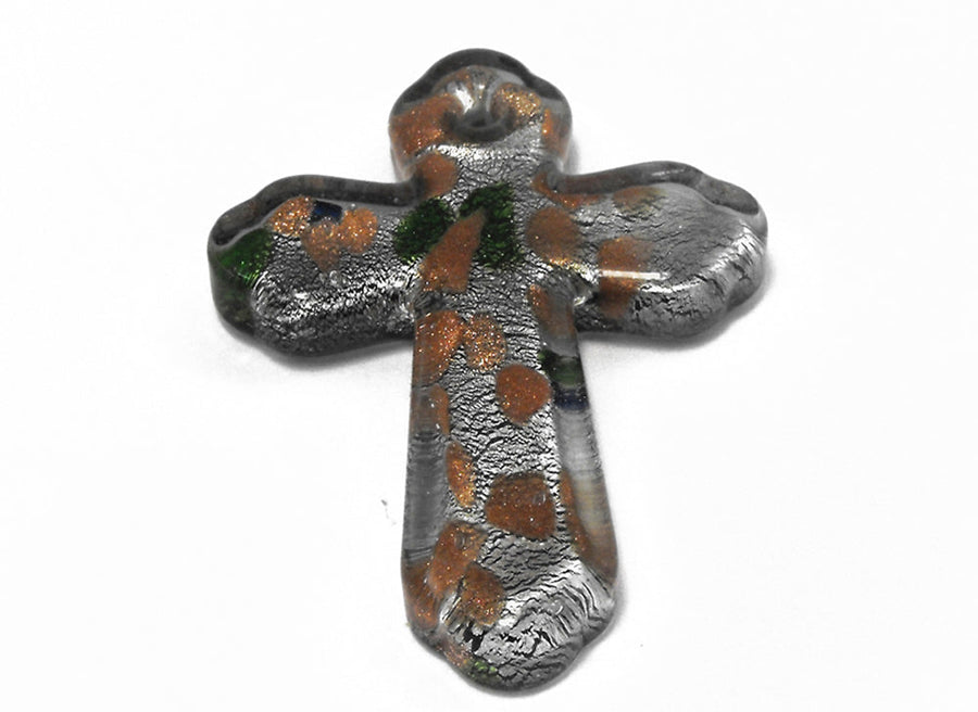 Glass Pnd Silver & Green Cross Design.
