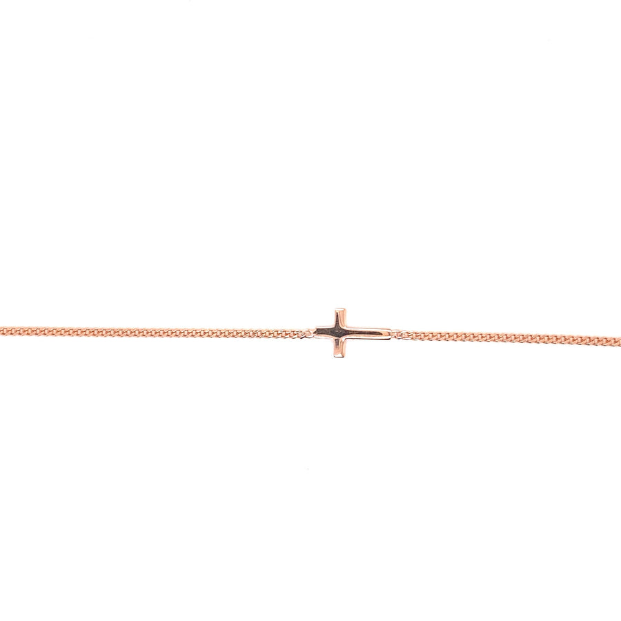 9k RG Italian Solid Curb with Cross Chain 1.4mm wide 45cm . Incl 3cm adjustable links Approx 2.7g