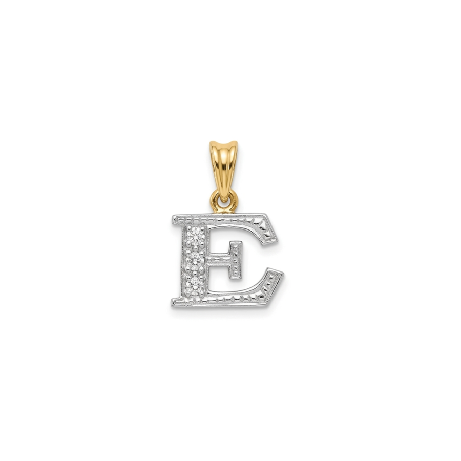 9k YG Diamond Block Letter Pendant E with 3D = 0.07ct 10mm