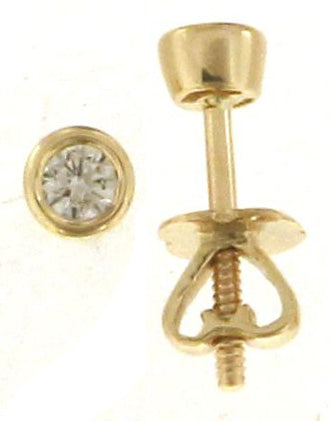 18k YG Diamond Stud Earrings 2D=0.20ct Bezel Set 4mm Wide