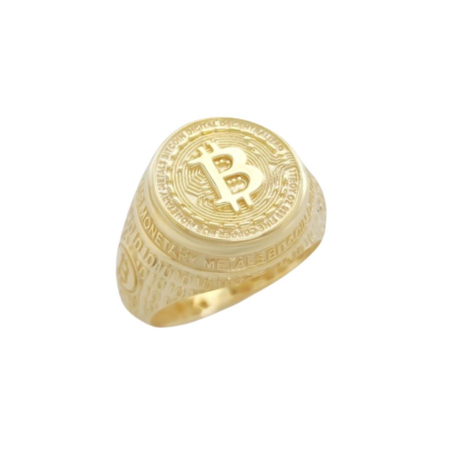 9k YG Bitcoin Signet Ring 16.5mm. Size U