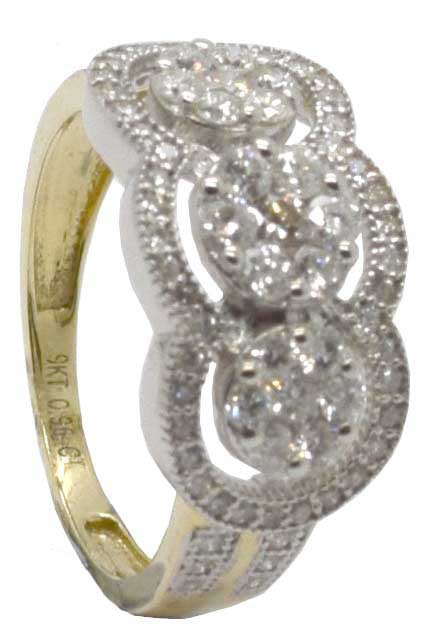 9k YG Dress Diamond Ring 77D=1.0ct