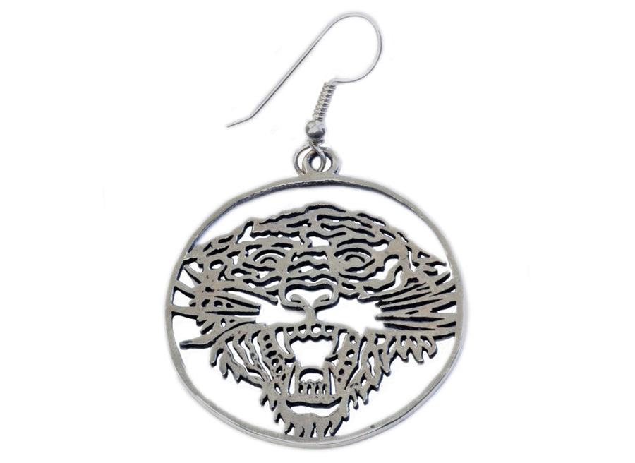 Stainless Steel Tiger Head Hoop Earrings.