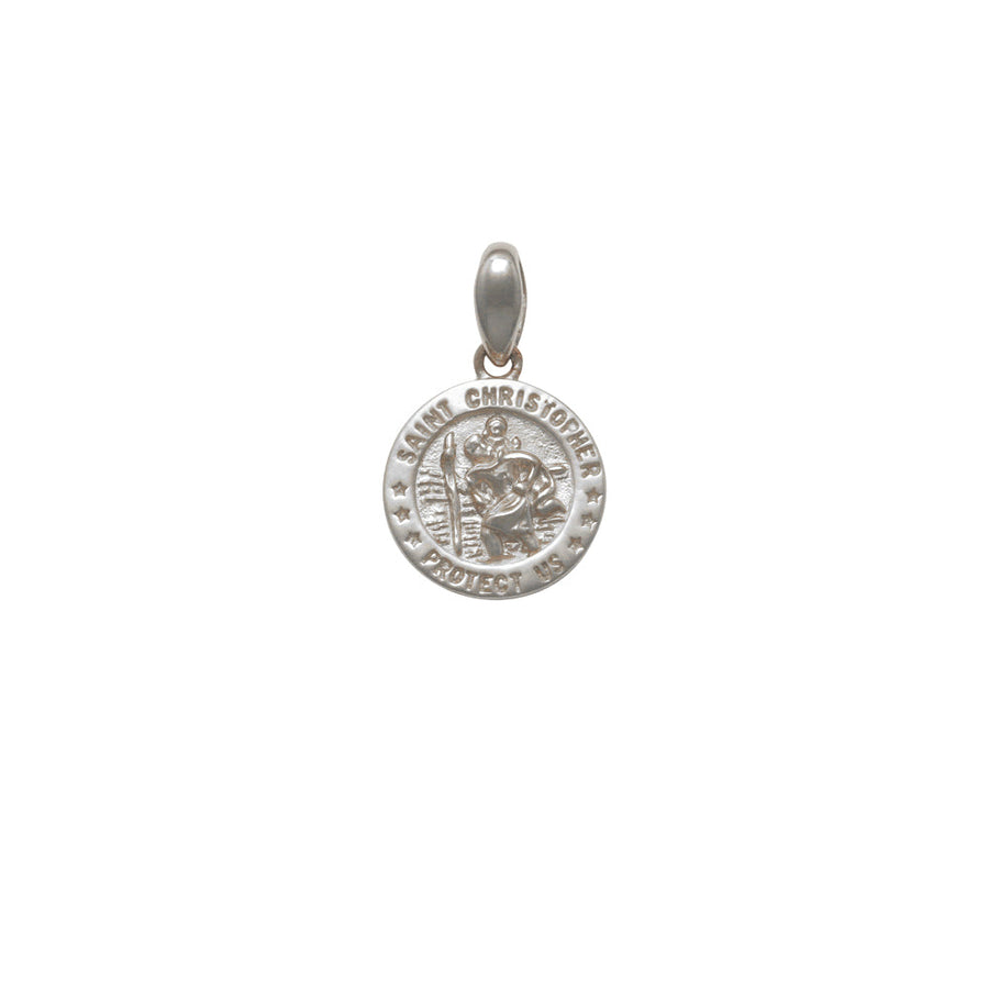 9k WG Solid Round St Christopher Medallion Pendant 10mm