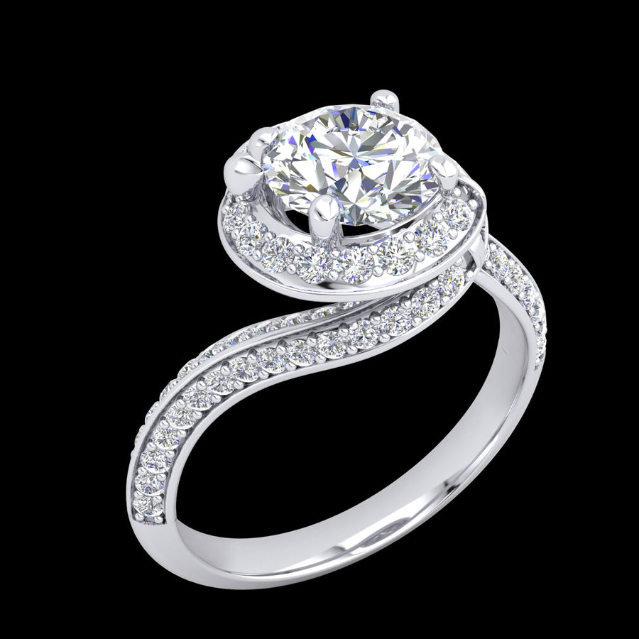 "Nicola" 9k WG 6mm (0.90ct) CZ Round Halo Ring with claw-set twist and band. Size L