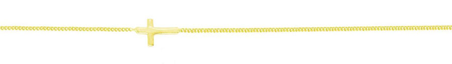 9k YG Italian Solid Curb with Cross Bracelet 1mm wide 19cm . Incl 2cm adjustable links Approx 1.05g