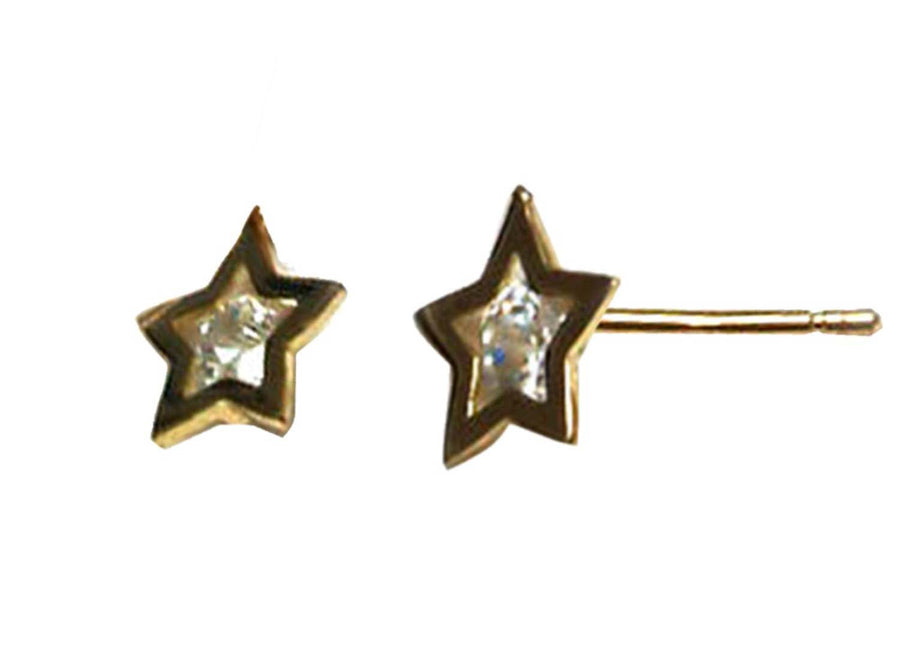 9k YG Star Stud Earrings with CZ centre 5.5mm