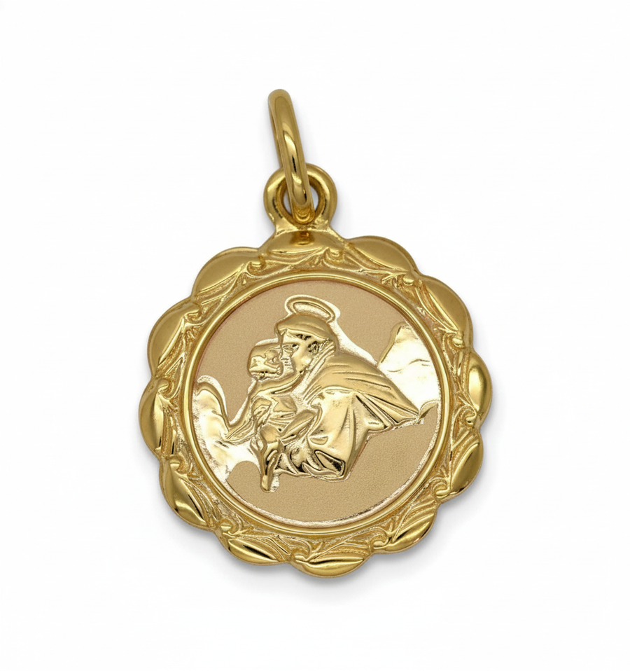 9k YG Italian Solid Round St. Anthony Medallion Pendant . 17mm