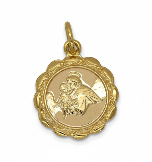 18k YG Italian St Anthony Medallion 17mm (priced per gram)