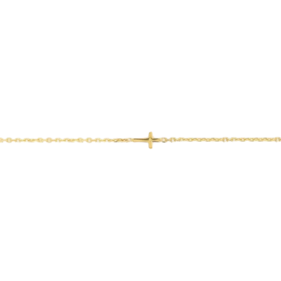 18k YG Italian Solid Oval Link with Cross Bracelet 2.0mm wide 19cm  O-Ring at 17cm  Approx 2.9g