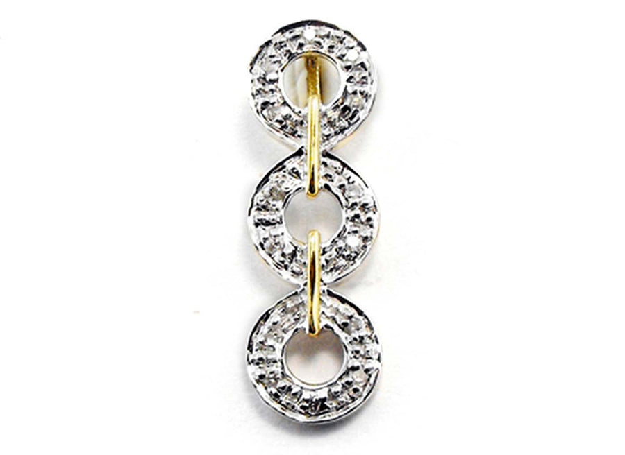 9k YG Diamond Triple Drop Circle Pendant 14D=0.076ct. Grain Set . Meas. 23mm x 7mm