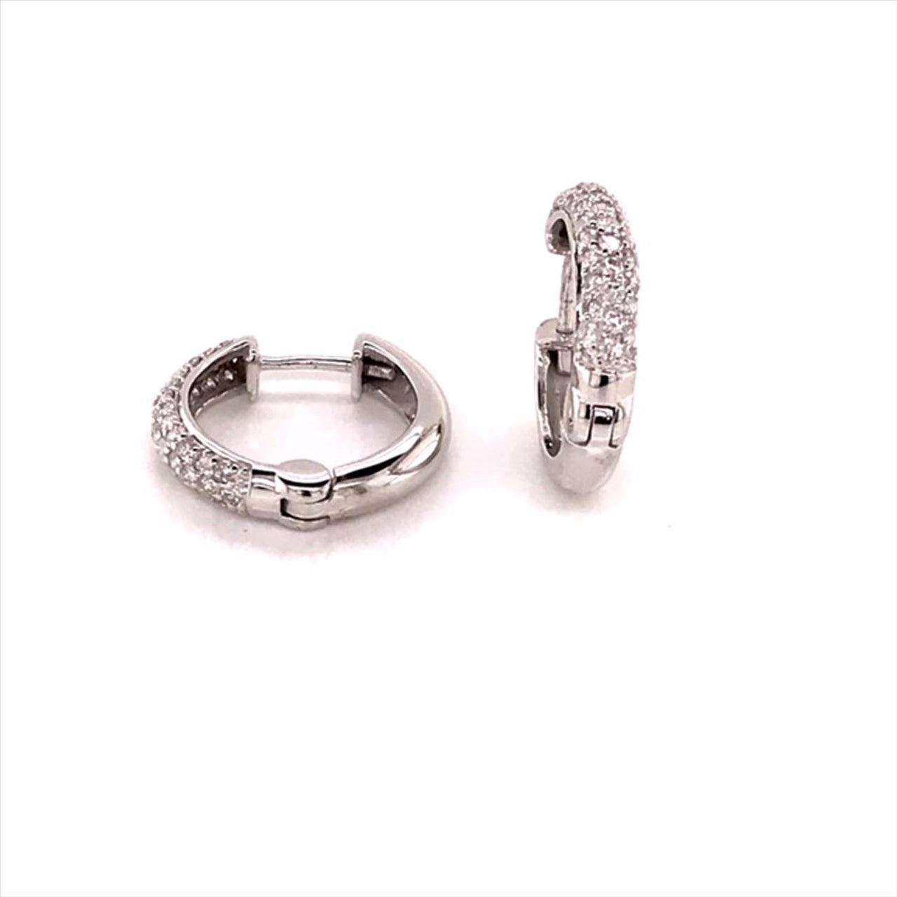 9k WG Diamond Round Huggie Earrings 74D=0.59ct 3.2mm Wide