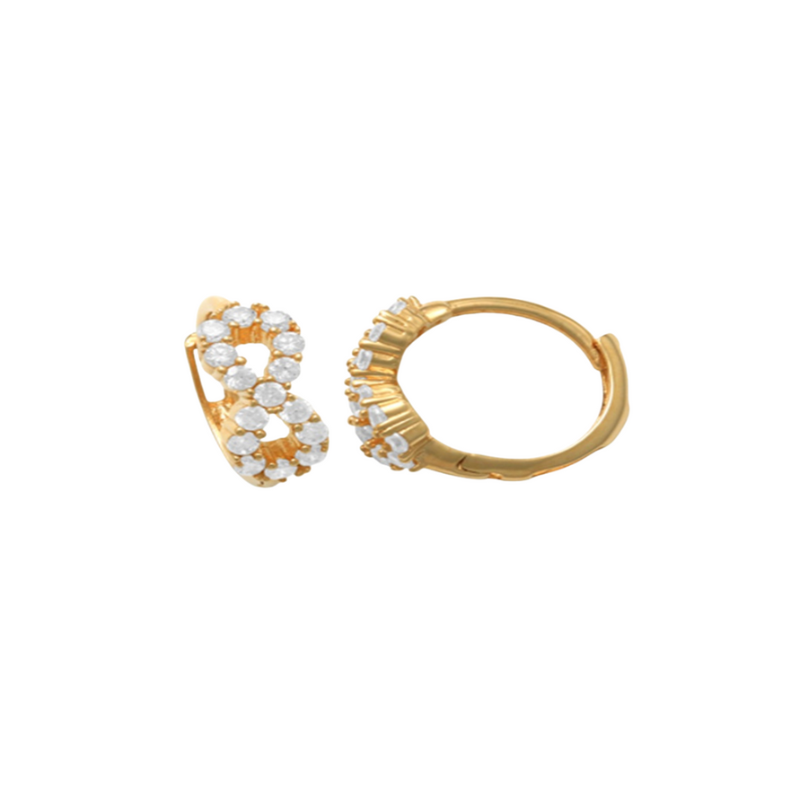 9k YG CZ Round Huggie Earrings 10mm Diameter. Infinity Design. 1.8mm Wide