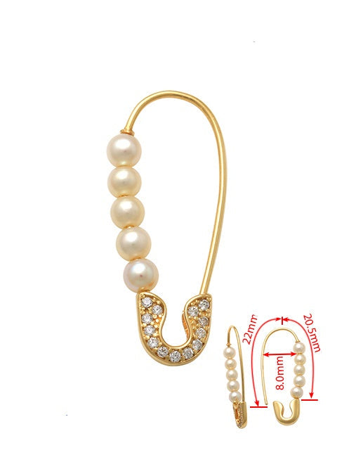9k YG Solid 5 Pearl and CZ Pin 27mm