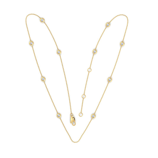 9k YG Solid Oval Link Diamond Chain 0.80mm Wide 40cm with 3cm extension. Bezel Set with 10D=0.50ct.