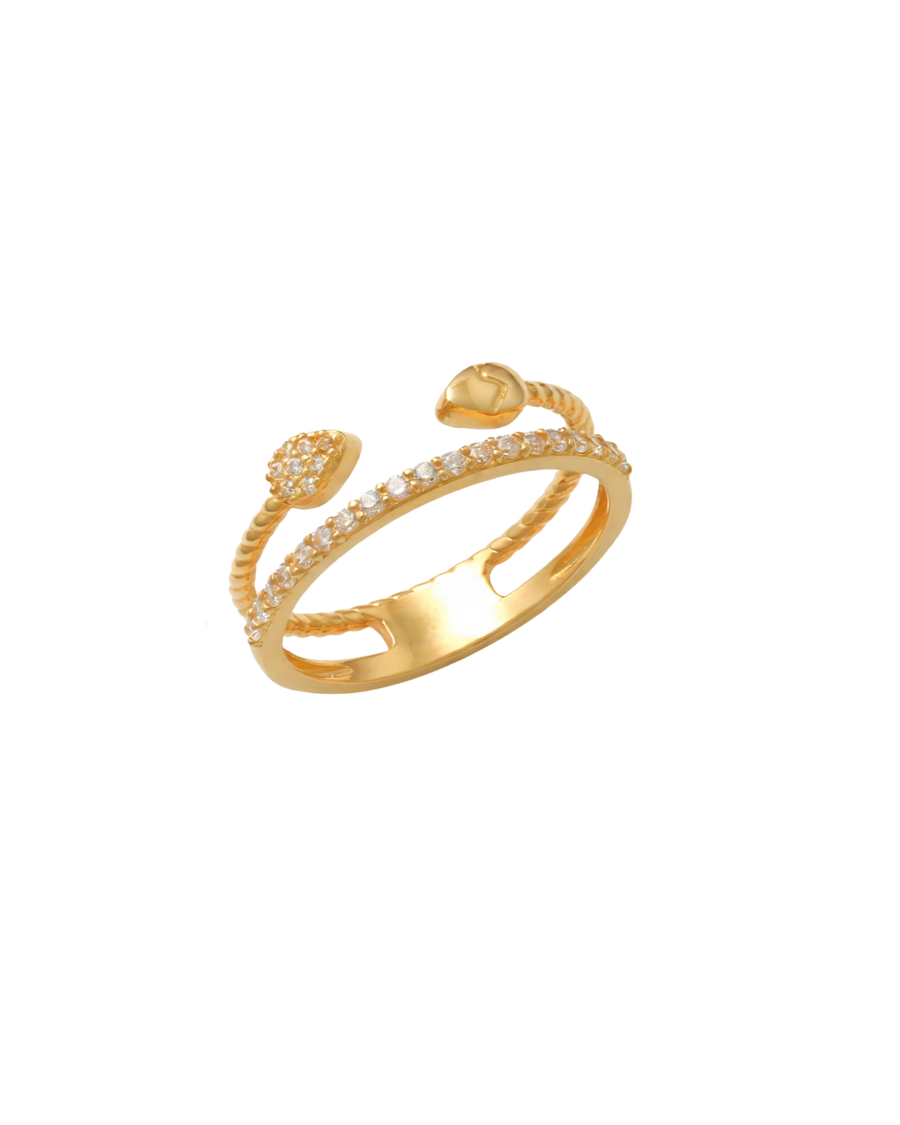 9k YG Double Snake Ring with CZs. 5.3mm. Size R