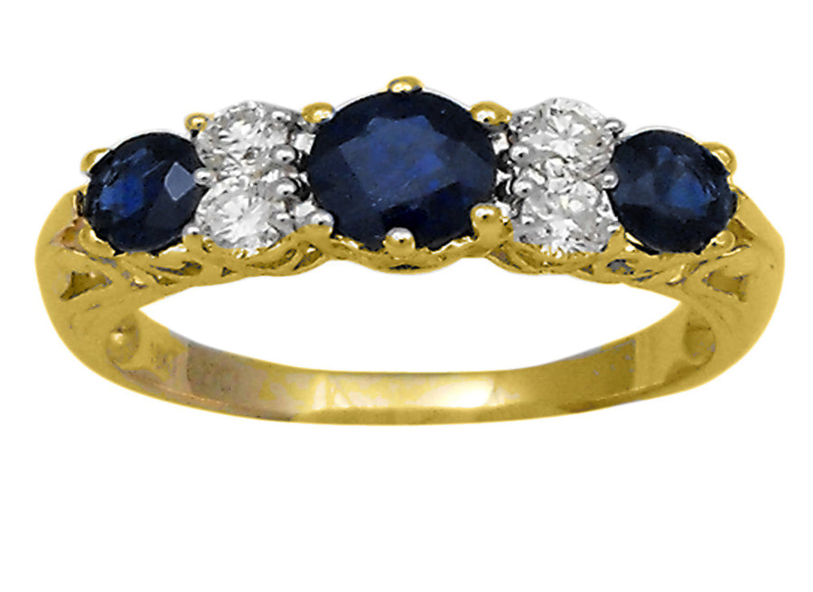 18k 2T Natural Sapphire & Diamond Dress Ring set with 4D = 0.26ct & 3 Sapphires = Approx. 1.10ct  Size  S