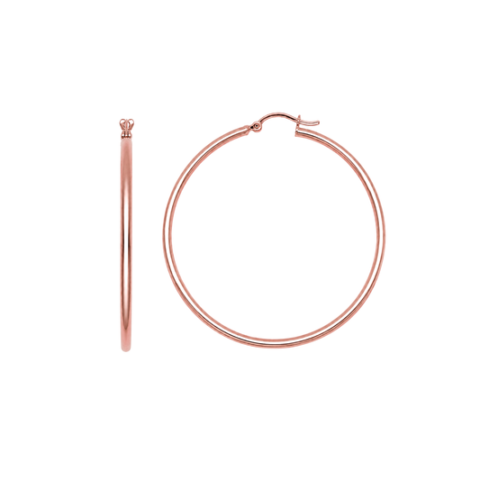 9k RG Round Hoop Earrings 50mm Diameter. Round Tube 2mm Wide