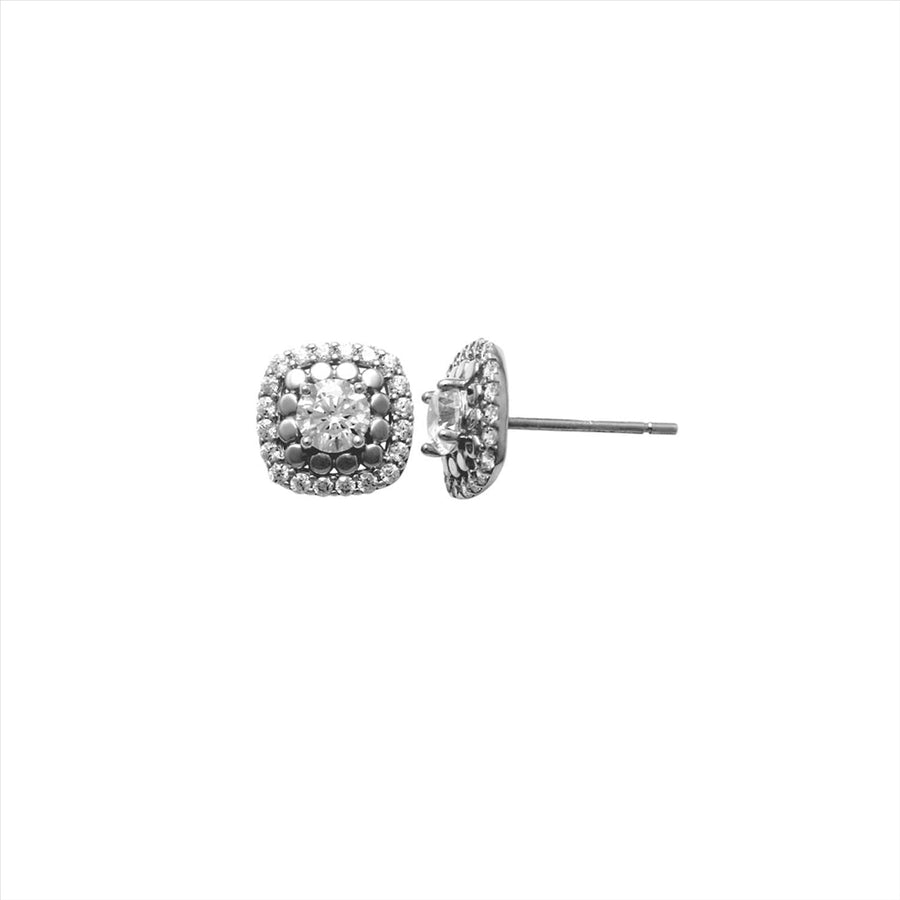 9k WG CZ Cushion Shape Cluster Stud Earrings 7.8mm