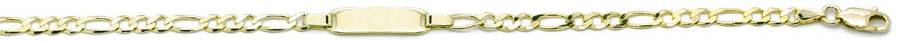 9k YG Italian Solid 1 x 3 Figaro ID with Teddy Charm Bracelet 3.4mm wide 19cm . Approx 3.8g