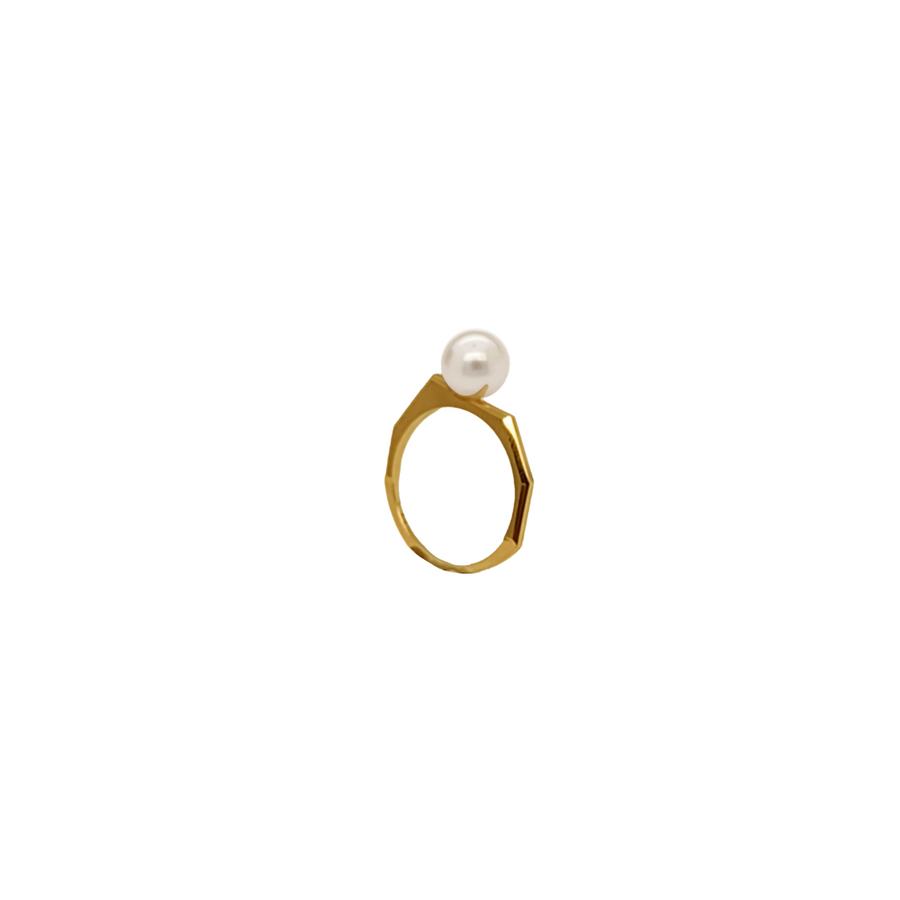 18k YG Akoya Pearl Ring 7mm Size N