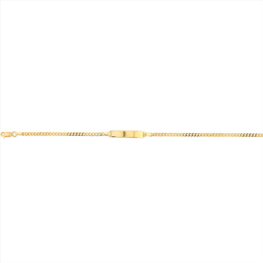 9k YG Italian Solid Curb ID Bracelet 3mm wide 19cm (O ring at 17cm). Approx 4.18g.