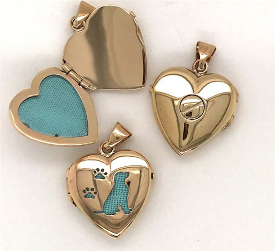9k Yellow Gold Laser Cut Dog & Paws Heart Memorial  Locket 20mm