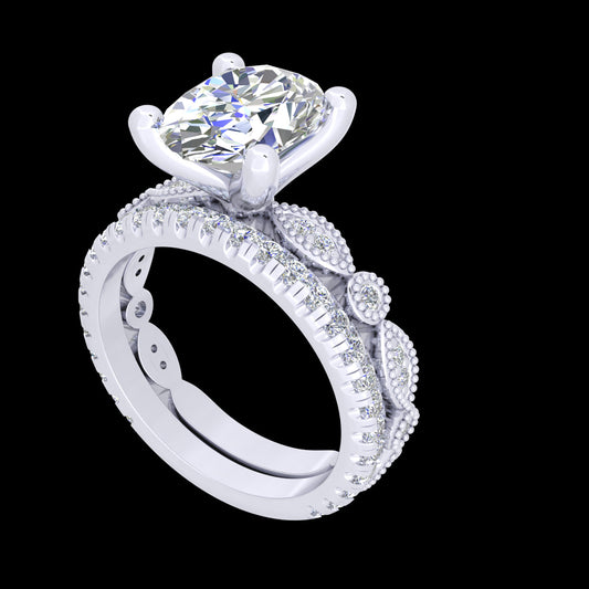 "Anabelle" 9k WG 8mm (2ct) CZ Princess Cut Solitare Ring with bespoke marquise illusion and bezel set stones on band. Size N