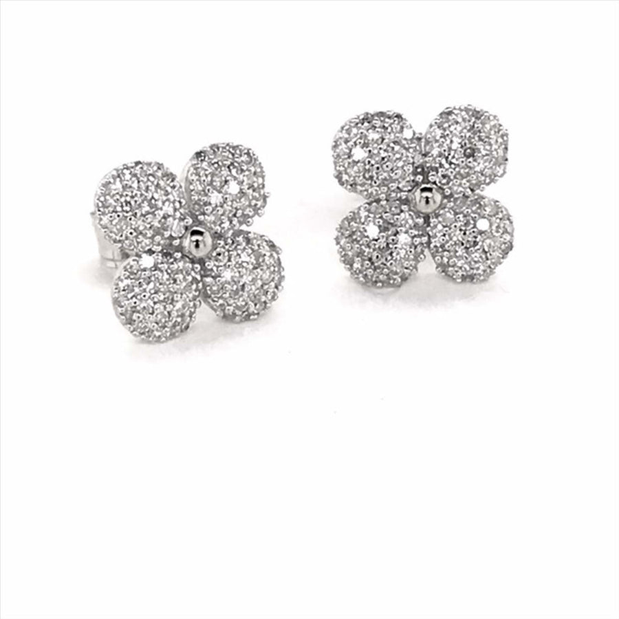 9k WG Diamond Flower Stud Earrings 184D=0.5ct Meas. 9mm