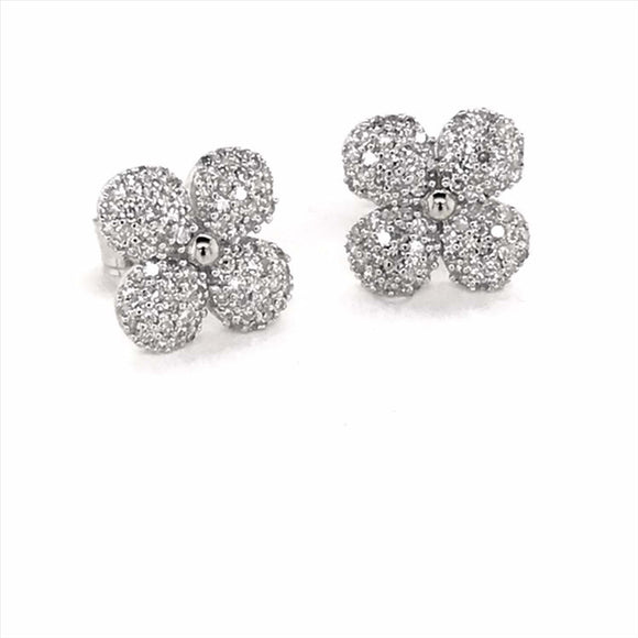 9k WG Diamond Flower Stud Earrings 9mm