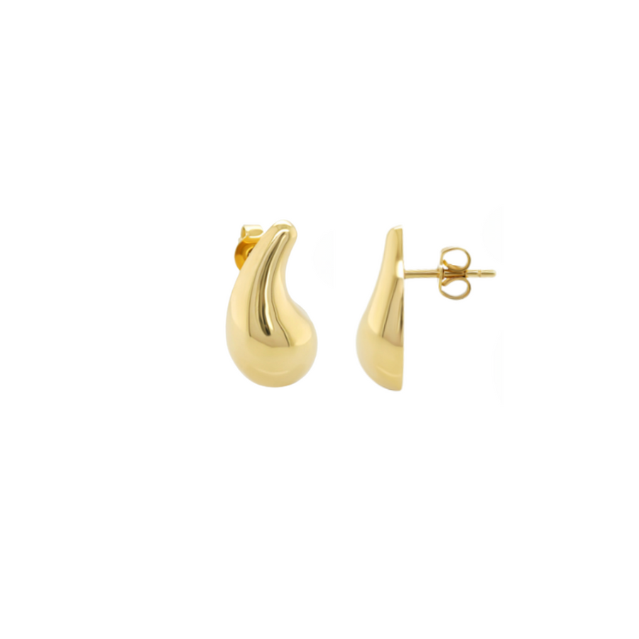 9k YG Hollow Teardrop Dome Stud Earrings 18.7x10mm