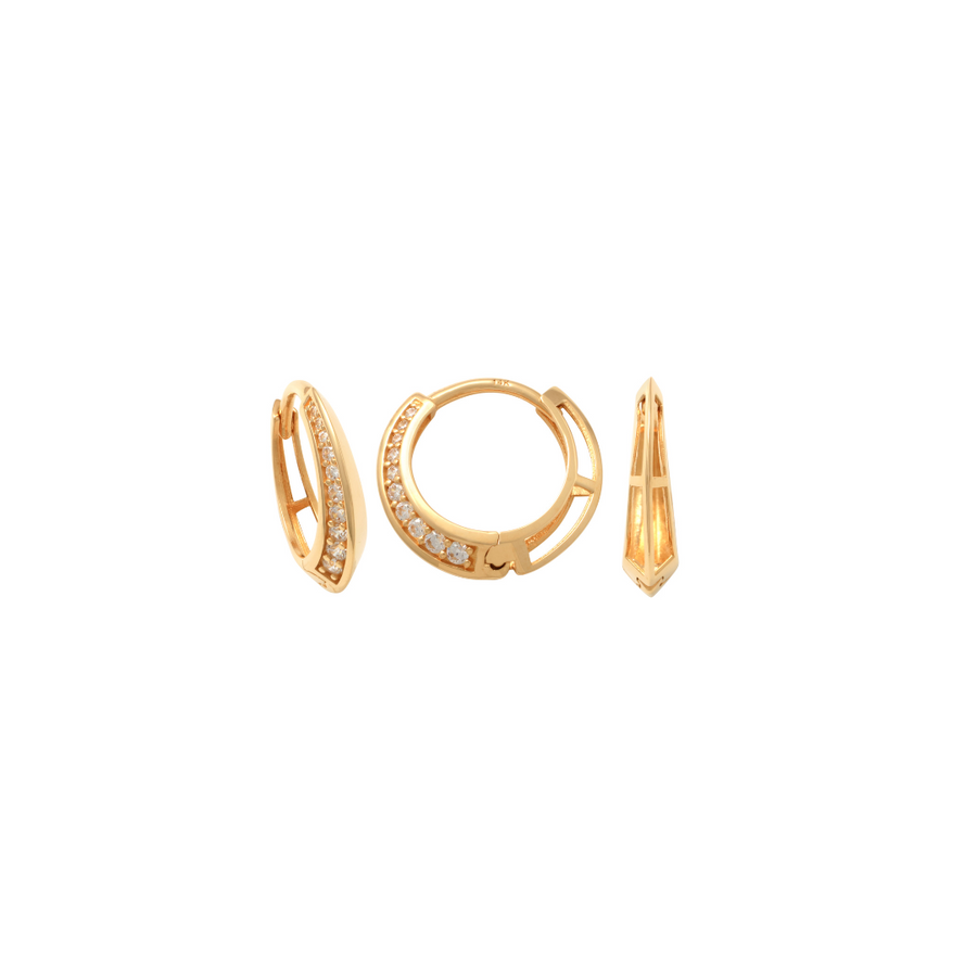 9k YG CZ Round Knife Edge Huggie Earring. 10mm