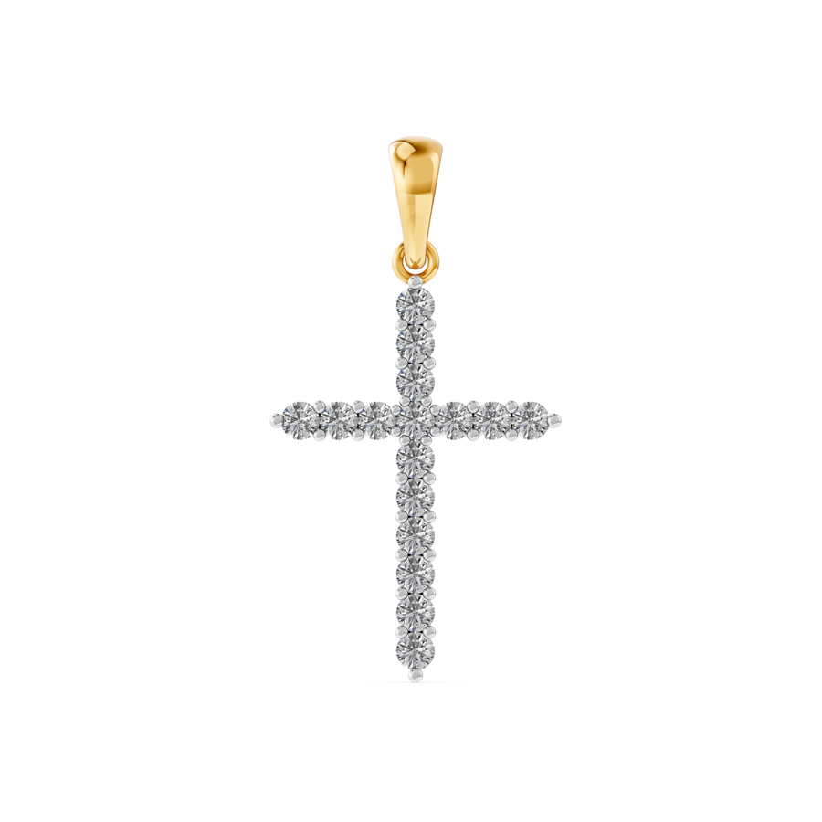 9k YG Diamond Cross Pendant 16D=0.50ct Claw Set, Meas. 21x15mm.