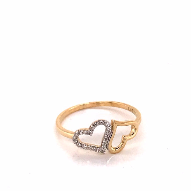 9k YG Diamond Double Dress Ring 22D=0.09ct Size P
