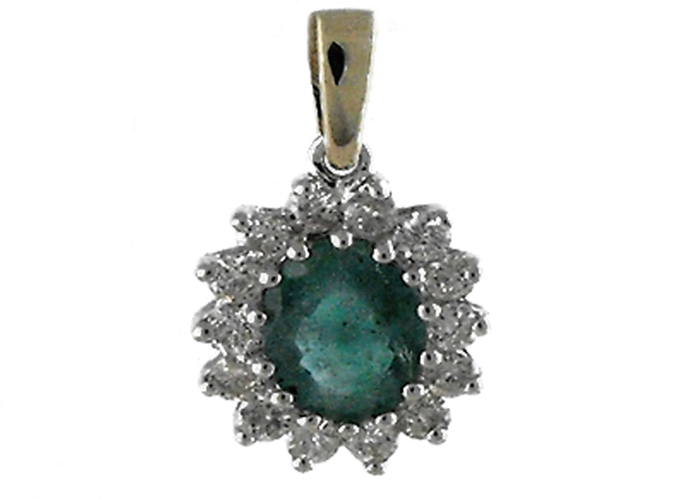 9k 2T Diamond & Natural Oval Emerald Pendant