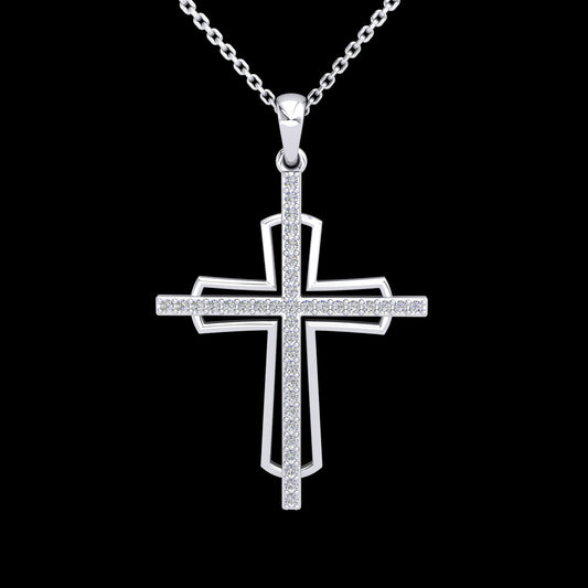 9k WG Diamond Cross Pendant 38D=0.19ct Claw Set . Meas. 25mm x 20mm