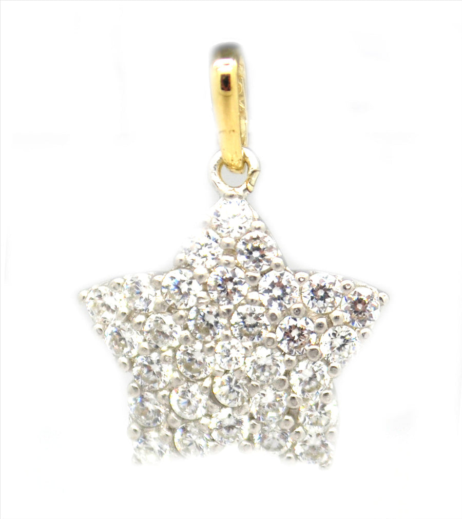 9k YG Star Pendant set with CZ's 13mm