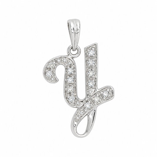 18k WG 0.09ct Diamond Script Letter 'Y' Pendant (20mm)