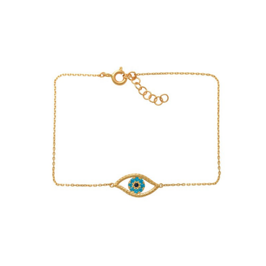 9k YG CZ Eye Pendant with Oval Links Bracelet 19cm Incl 2cm adjustable links