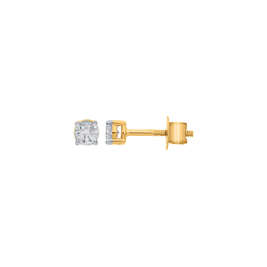 9k YG Diamond 4 Claw Stud Earrings 2D=0.30ct with Screw Back Findings