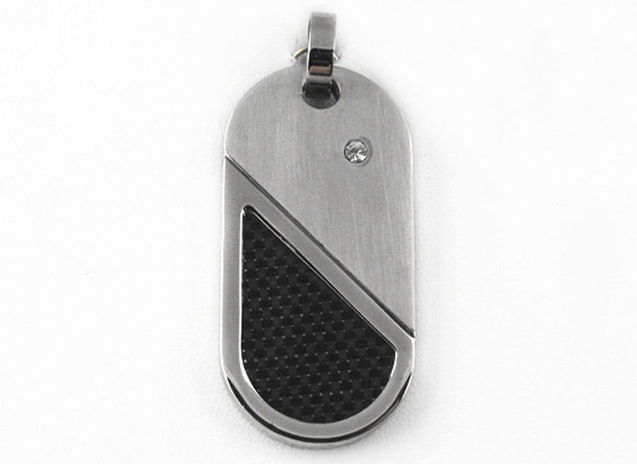 Stainless Steel and Black Carbon Fibre Pendant with CZ.