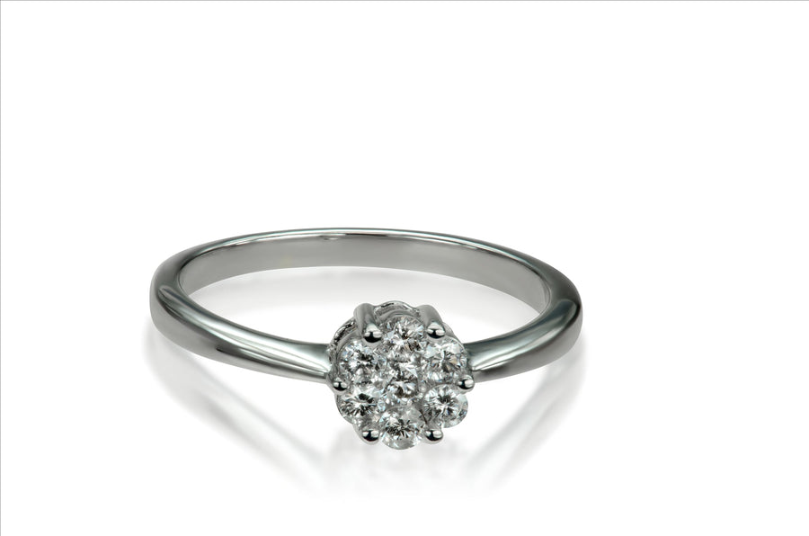 9k WG  Diamond Ring Claw Set  7D=0.32ct Size M