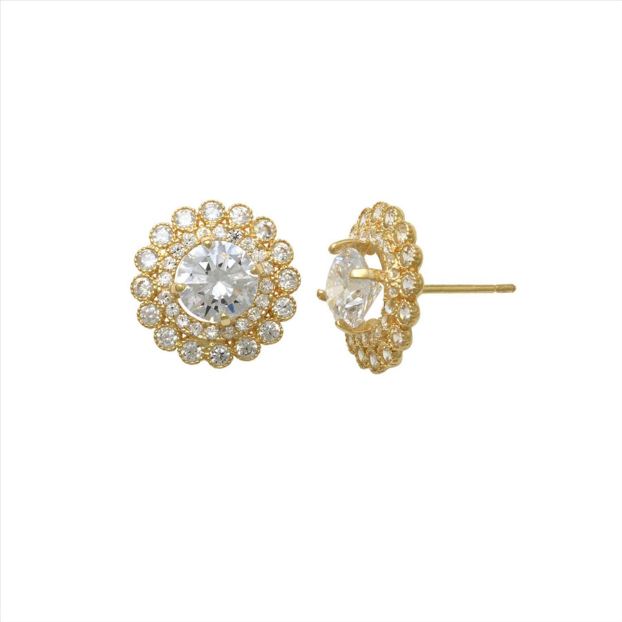 9k YG CZ Circle Cluster Stud Earrings 11.5mm
