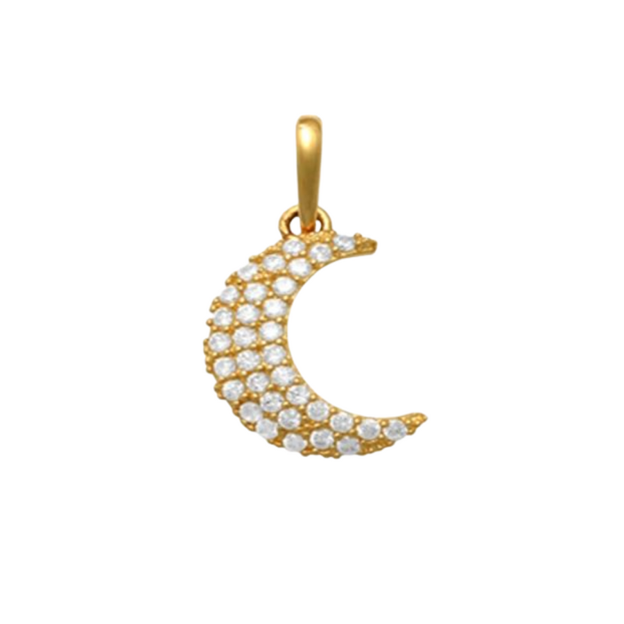 9k YG Moon Pendant with CZs 12x10mm