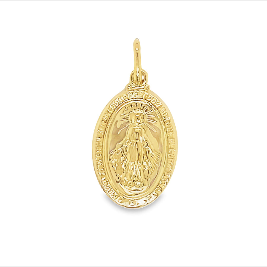 9k YG Oval Miraculous Madonna Pendant 18 x 12.6mm
